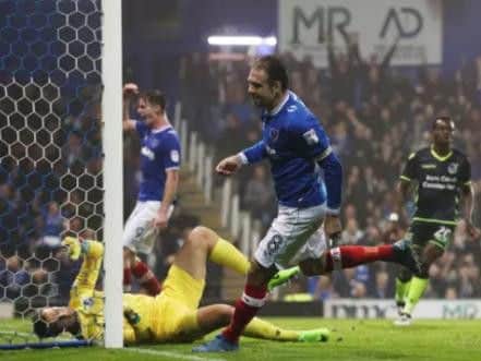 Brett Pitman scores his first goal. Picture: Joe Pepler