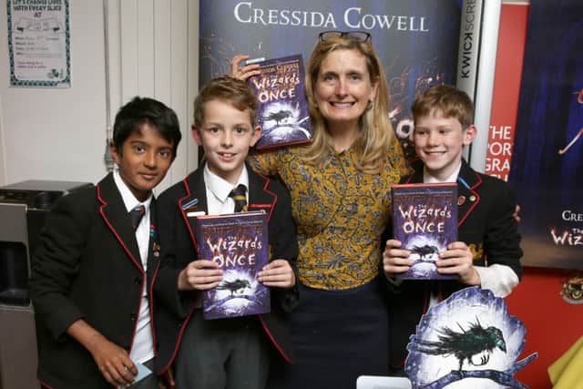 AuthorCressida Cowell with fans, Nikhil Sen, Charlie Nicholls and Eddie Atkins Picture : Habibur Rahman