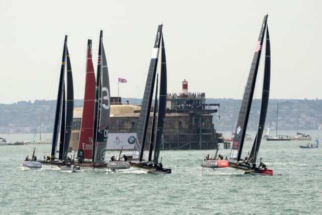America's Cup teams during practice last year passing Spitbank FortPicture: Paul Jacobs (160267-77)