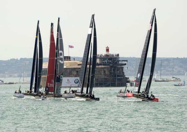 America's Cup teams during practice last year passing Spitbank Fort

Picture: Paul Jacobs (160267-77)
