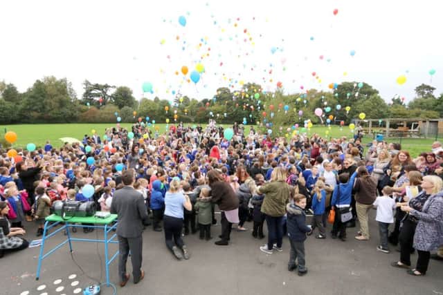 Children at Front Lawn Primary Academy releasing balloons to celebrate the school's 60th anniversaryPicture: Habibur Rahman