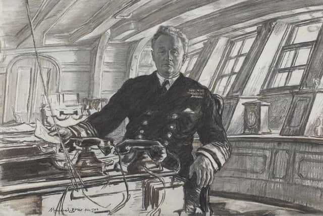 Admiral William James in his office, Hardys cabin on board HMS Victory 1942