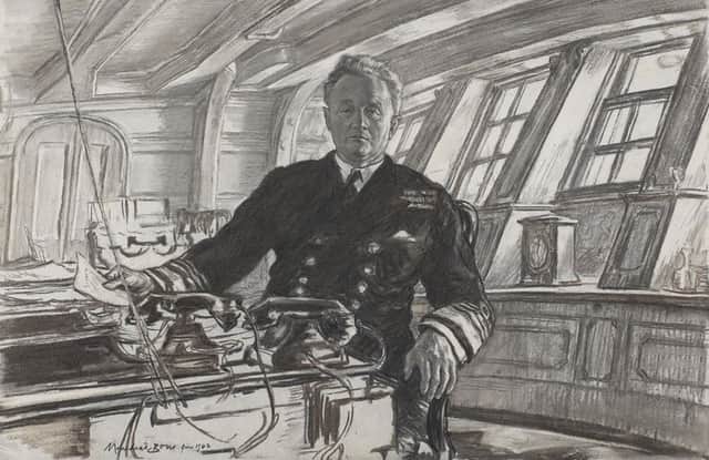 Admiral William James in his office, Hardys cabin on board HMS Victory 1942