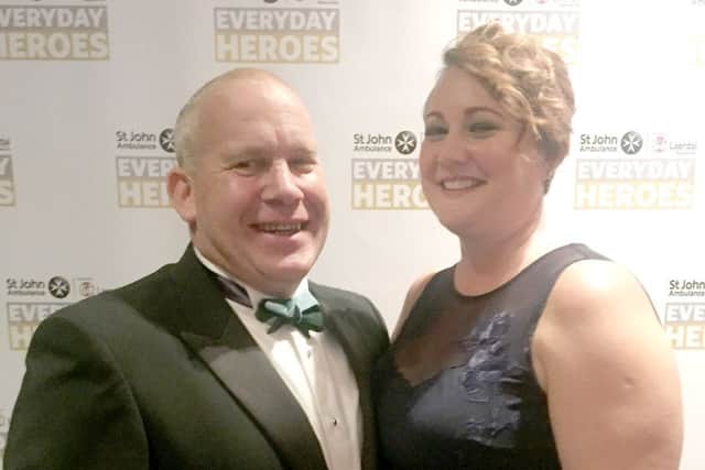 Mark Farmer with his wife Alyson at the St John Ambulance Everyday Heroes awards. Mark was highly commended after helping a man who cut off three of his fingers.