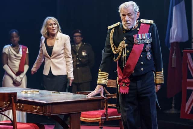 Sinad Cusack as the Countess of Kent and Ian McKellen as Lear in Chichester Festival Theatres production of King Lear. Photo by Manuel Harlan