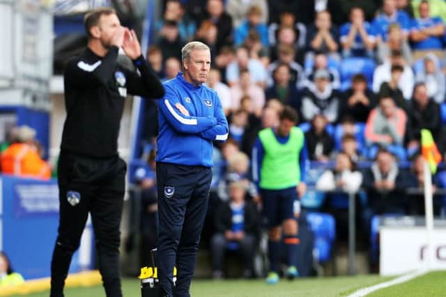 Kenny Jackett on the sideline in Pompey's defeat against Oldham. Picture: Joe Pepler/Digital South