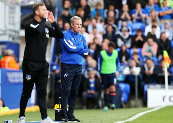 Kenny Jackett on the sideline in Pompey's defeat against Oldham. Picture: Joe Pepler/Digital South