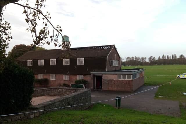 Firefighters tackled a blaze in the sports pavilion on King George V playing fields.