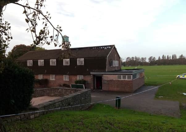 Firefighters tackled a blaze in the sports pavilion on King George V playing fields.