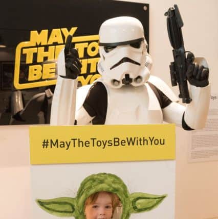Frankie Adsett, two, poses with the Solent Mind Trooper. Picture: Keith Woodland PPP-170930-203432006