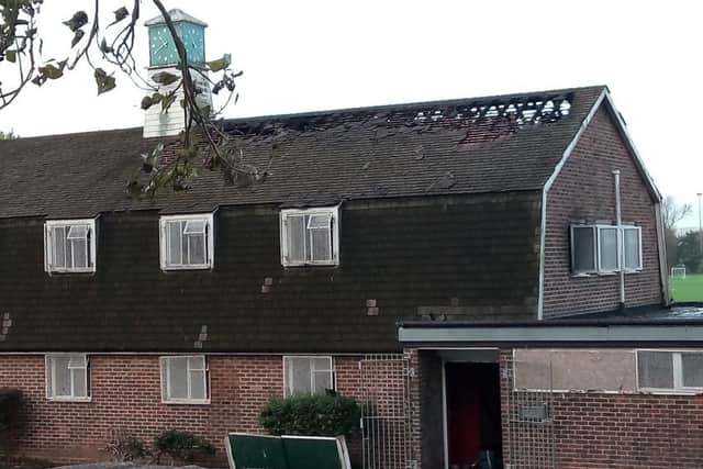 Firefighters tackled a blaze in the sports pavilion on King George V playing fields.