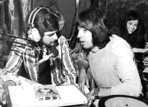Noel Edmonds presenting the Radio One Club and interviewing fellow DJ Pete Cross at the Tricorn Club in Portsmouth.