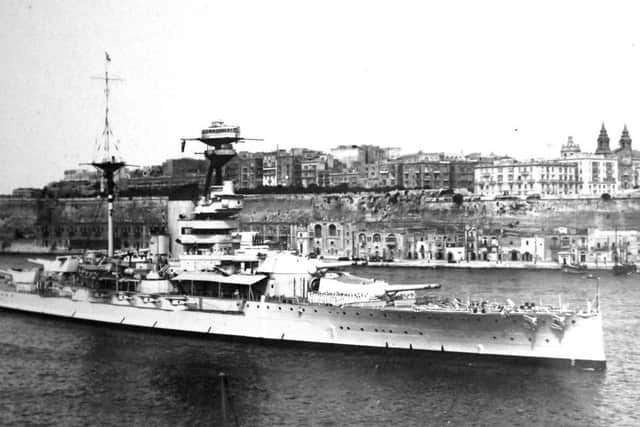 The might of the pre-war Royal Navy with the battleship HMS Resolution in Maltas Grand Harbour.