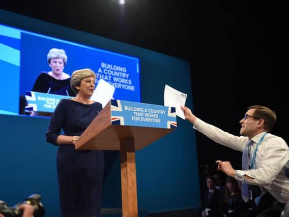 Lee Evans hands Theresa May a fake P45