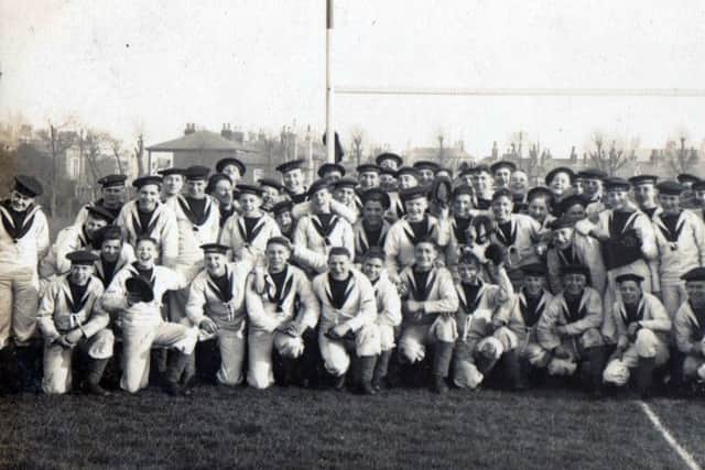The 1929 boy sailors' field gun teams on the playing fields of HMS St Vincent, Gosport.