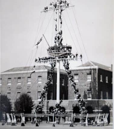 Boy sailors manning the mast at HMS St Vincent in 1958.