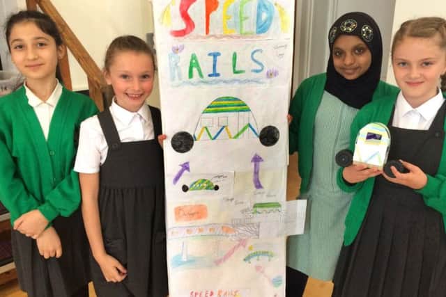 Cottage Grove Primary School girls Larin Jameel, Lily Paine, Aminah Ali and Daisy-Mae Hager
Young engineers take part in Portsmouth High School Challenge Day