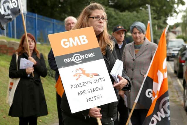 Members of the GMB union protesting outside Purbrook Park School