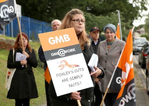Members of the GMB union protesting outside Purbrook Park School