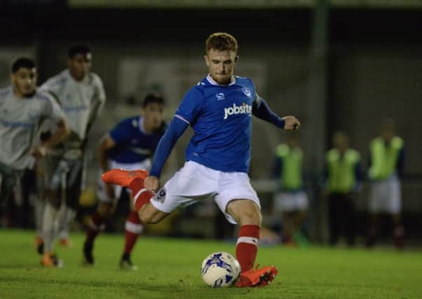 Theo Widdrington netted a penalty for Pompey against Everton. Picture: Colin Farmery