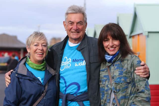 Davina McCall with her father Andrew and his wife Gaby. Picture: Grant Melton/Alzheimer's Society.