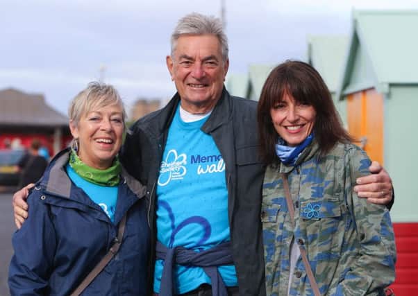 Davina McCall with her father Andrew and his wife Gaby. Picture: Grant Melton/Alzheimer's Society.