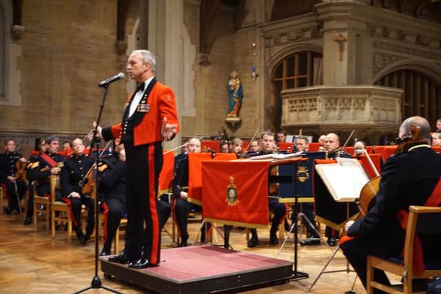 Lt-Col Nick Grace saying farewell and leaving the rostrum for the last time at St Mary's Church, Fratton.