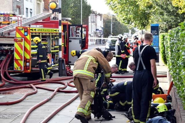 The scene in Queen Street after a fire started in a flat on the eighth floor