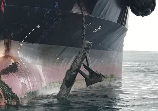 The torpedo which was speared by the merchant ship's anchor