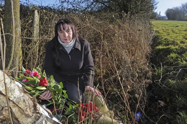 Sarah Hiscutt from Paulsgrove on the B2177 near Southwick where she has made a memorial to her son Luke who died in a car crash two years ago     Picture Ian Hargreaves  (170056-1)