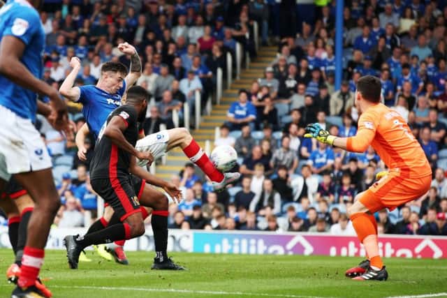 Oli Hawkins bags his second for Pompey. Picture: Joe Pepler