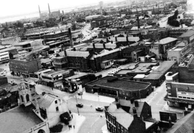 Commercial Road with the old Royal Hospital in the centre of the picture and the Odeon cinema, bottom right.
