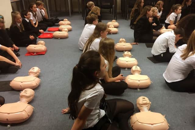 Pupils at Fareham Academy taking part in the Restart a Heart event