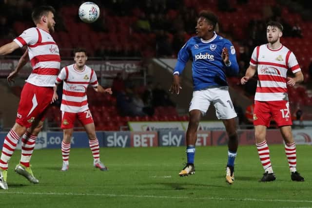 Jamal Lowe was a second-half substitute for Pompey against Doncaster after being at the birth of his daughter yesterday Picture: Paul Currie