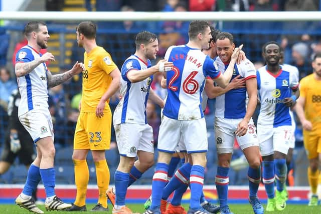 Elliott Bennett celebrates a goal for Blackburn