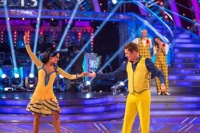 Amy Dowden and Brian Conley performing their final dance during the results show for BBC One's Strictly Come Dancing Photo: Guy Levy/BBC/PA Wire SHOWBIZ_Strictly_153601.JPG