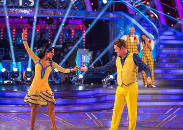 Amy Dowden and Brian Conley performing their final dance during the results show for BBC One's Strictly Come Dancing Photo: Guy Levy/BBC/PA Wire SHOWBIZ_Strictly_153601.JPG