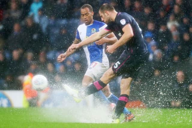 Matt Clarke attempts to clear. Picture: Joe Pepler
