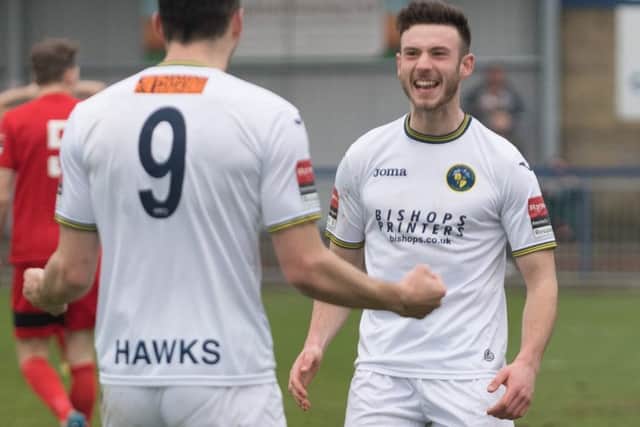 Bradley Tarbuck netted twice as the Hawks hammered Petersfield Town. Picture: Keith Woodland