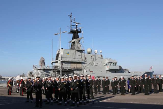 HMS Severn ship's company, Royal Marines Band and Guards of Honour in front of HMS Severn Picture: Habibur Rahman (171478-011)