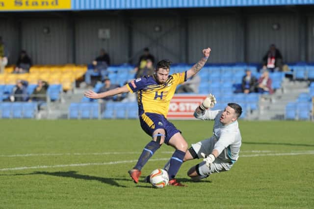 Liam Mears in Gosport Borough's FA Trophy tie against Bristol Manor Farm at Privett Park. Picture: Ian Hargreaves
