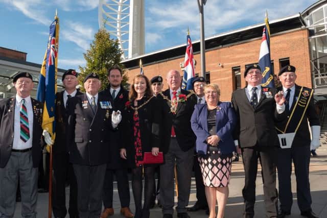 Chris and Louise Purcell, Dean Deakins and the standard bearers with Lord Mayor,  Lady Mayoress and Stephen Morgan MP        Picture: Vernon Nash (171192-005)