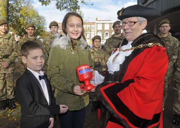 Gosport's mayor, Councillor Linda Batty, with Ronnie Hazlie, 10, who is the Gosport young citizen of the year and Katelynn Gee, 16, whose father is in the Royal Navy 
Picture: Ian Hargreaves  (171245-1)
