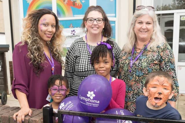 Fundraising event to raise awareness of non-Hodgkin lymphoma.(Front Row) Marlea and Eriea Madukaiwe, Jayden Collinson. (Back Row) Kaylie Madukaiw Marg Stairs, and nursery manager and nursery owner, Fiona Parker.         Picture: Keith Woodland PPP-171016-085951006