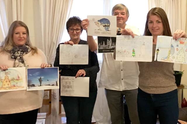 Christmas card judges, from left: Cllr Donna Jones, Leader of Portsmouth City Council; Jan Tribe, Team Leader of SSJ supported housing property 1 Foster Road; Adrian Hillard, a Trustee of SSJ and Jo Buckley, resident of 1 Foster Road