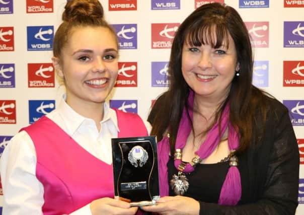 Chloe Knight and Mandy Fisher, president of World Ladies Billiards and Snooker