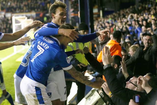 Kal Naismith celebrates his goal in Pompey's 3-1 victory against Luton last season. Picture: Joe Pepler
