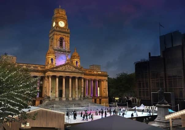 A computer generated image of the Skate Portsmouth ice rink in Guildhall Square