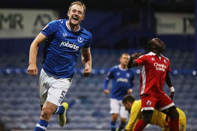 Matt Clarke celebrates after opening the scoring against Crawley Picture: Joe Pepler