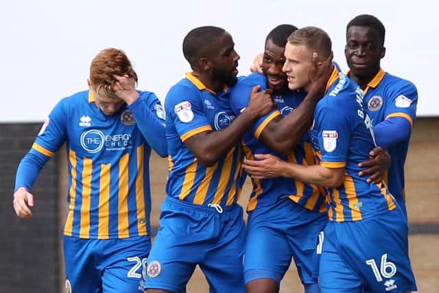 Shrewsbury celebrate a goal. Picture: Sharon Lucey